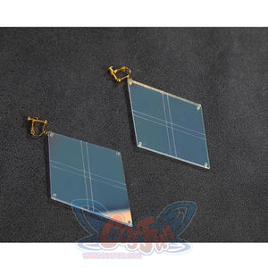 Game Rivals Emma Frost Cosplay Costume, square-shaped earrings with X-shaped engravings.