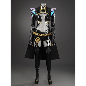 Game Rivals Emma Frost Cosplay Costume, the outfit is made entirely of black PU leather.