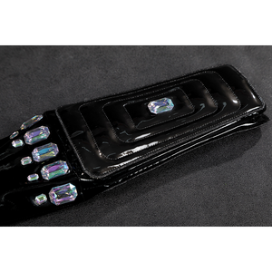 Game Rivals Emma Frost Cosplay Costume, back PU leather gloves with some colorful gems.