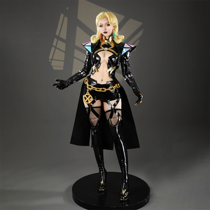 Game Rivals Emma Frost Cosplay Costume, the outfit is made entirely of black PU leather.