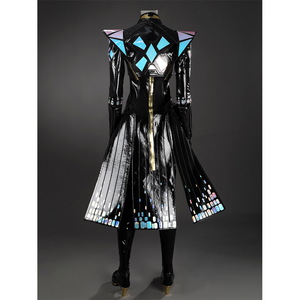 Game Rivals Emma Frost Cosplay Costume, the outfit is made entirely of black, accented with laser-cut material.