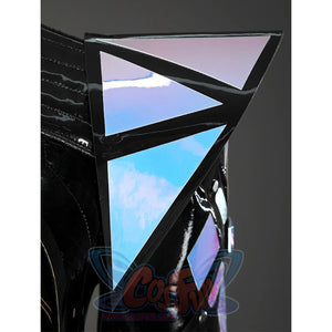 Game Rivals Emma Frost Cosplay Costume, black PU leather overcoat, accented with laser-cut pauldrons.