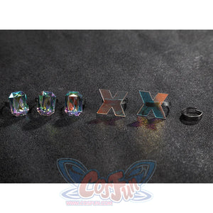 Game Rivals Emma Frost Cosplay Costume, this includes X-shaped rings, metal ring and gemstone rings.