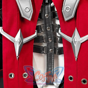 Invisible Woman Malice Cosplay costume details with black, silver accessories, and red design on a white background.