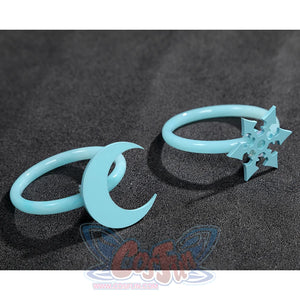 Game Rivals Luna Snow Cosplay Costume, one bracelet is decorated with a moon, the other with a snowflake.