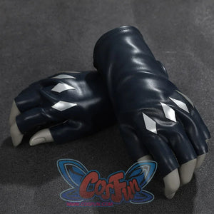 Game Rivals Ororo Munroe Cosplay gloves are dark blue PU leather with four silver diamond prints.