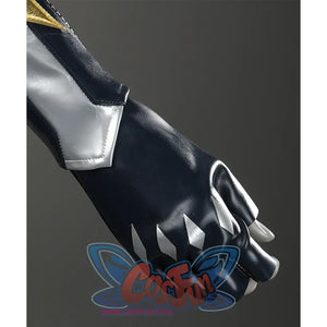 Game Rivals Ororo Munroe Cosplay fingerless gloves are dark blue PU leather with four silver diamond prints.