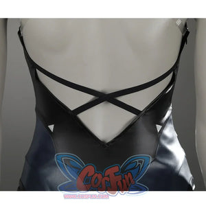 Game Rivals Ororo Munroe Cosplay costume's back of the lining is dark blue and black, with a cross-strap design.