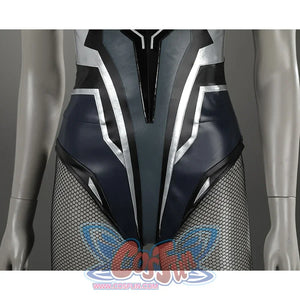 Game Rivals Ororo Munroe Cosplay costume based on a bodysuit, the overall color is dark blue, and there are silver and black stripes on the abdomen.