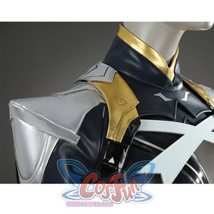 Game Rivals Ororo Munroe Cosplay costume has many gold and silver details, the upper body has metallic shoulder armor.