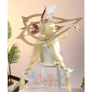 Alice Cosplay Costume wig and hat side view showing long blonde hair and intricate hat construction
