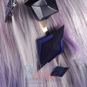 Genshin Impact Durin cosplay costume horn clips dark blue geometric design lavender wig strands