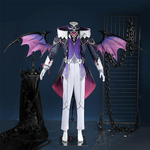 Genshin Impact Durin cosplay costume front view pink purple dragon wings