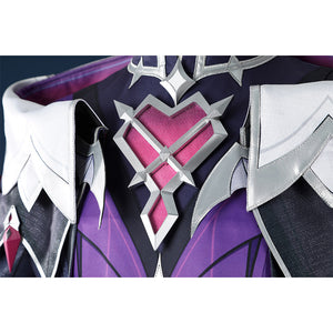 Genshin Impact Durin cosplay costume chest piece closeup pink diamond gems silver white accents