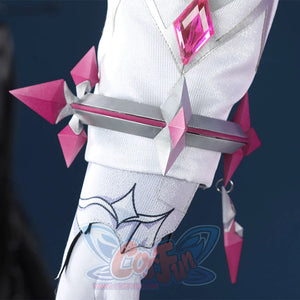 Genshin Impact Durin cosplay costume detail pink geometric wings white bodysuit crystal accents