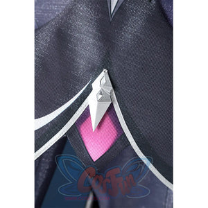 Genshin Impact Durin cosplay costume fabric detail pink diamond crystal silver trim dark blue