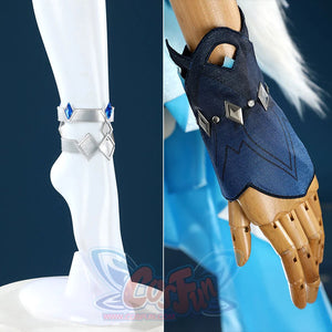 Yelan Cosplay Costume white boots and blue fingerless gloves for Tranquil Banquet outfit