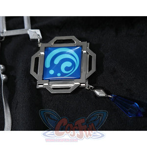 Yelan Cosplay Costume blue gem pendant detail with swirl pattern for Tranquil Banquet outfit