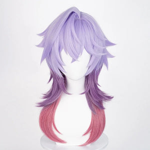 Durin cosplay wig featuring purple and pink gradient hair with layered styling and side bangs