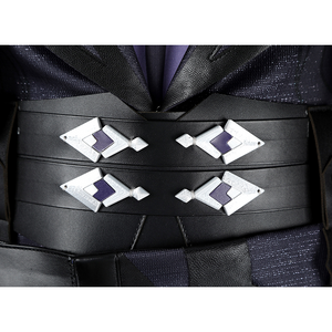Genshin Impact Flins Cosplay Costume, black PU leather belt with sliver decorations.