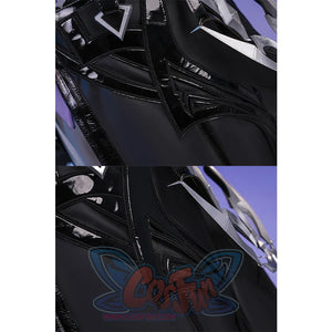 Flins cosplay costume glove laser cutting process showing black fabric pieces with decorative patterns