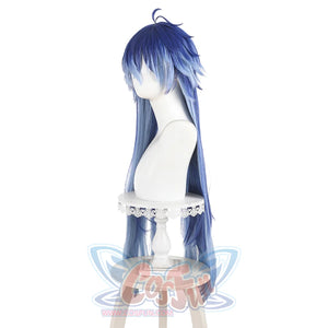 Genshin Impact Flins Cosplay Wig Blue Hair, the hair on the sides and back is long and falls straight down
