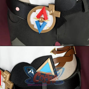 Genshin Impact Jahoda Cosplay Costume, close-up of belt, showing compass-shaped decoration