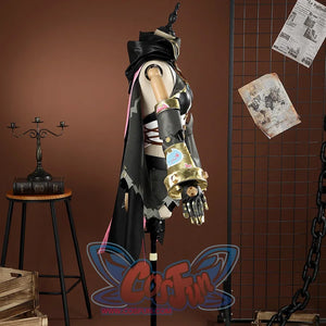Genshin Impact Jahoda Cosplay Costume, grey, white and black outfit, showing rich detail