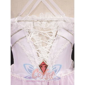 FES Columbina cosplay costume back bodice with white lace-up corset and pink diamond gem accent