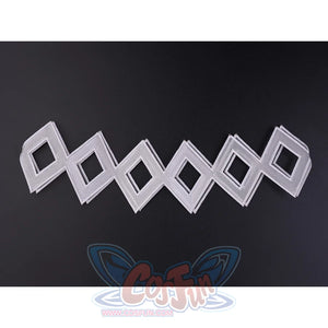 FES Columbina cosplay costume eye mask geometric white diamond pattern detail with silver accents