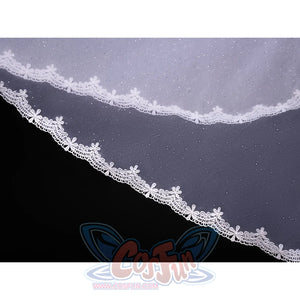 FES Columbina cosplay costume veil lace trim with white floral embroidery and silver glitter detail