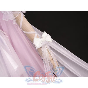 FES Columbina cosplay costume wrist bow with white butterfly charm and flowing pink sheer fabric