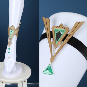Genshin Impact Nefer Cosplay Costume, leg loops and leg covers, mainly golden and green colors
