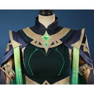 Genshin Impact Nefer Cosplay Costume , green and dark blue top with rich golden pattern design
