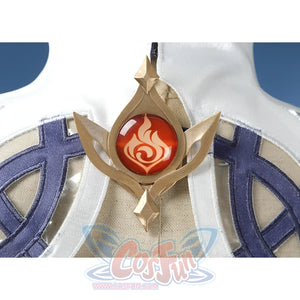 Nicole cosplay costume back decoration with gold star design and red flame gem centerpiece