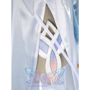 Nicole cosplay costume dress embellishment close-up with gold and purple geometric design patterns