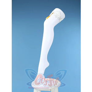 Nicole cosplay costume white pantyhose with decorative gold patterns on white display stand