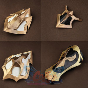 Genshin Impact Varka cosplay costume armor assembly showing four gold shoulder and arm guard pieces