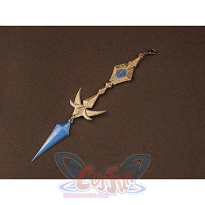 Genshin Impact Varka cosplay costume back decoration with gold trident ornament and blue gemstone accents