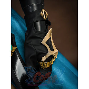 Genshin Impact Varka cosplay costume glove decoration with gold star and arrow design on black leather