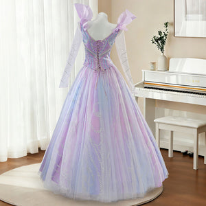 Halloween Glinda Cosplay Costume Blue and Purple Embroidered Dress N09790