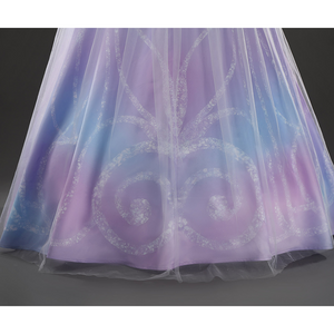 Glinda Cosplay Costume Premium Version, the skirt is double-layered, outer layer is mesh and inner layer featuring a gradient and printed design.