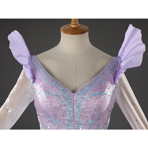 Glinda Cosplay Costume Premium Version, the top and sleeves are decorated with sequins.