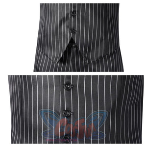 Close - up of the Gomez Adams cosplay vest’s buttons and fit, showcasing design details and structure, against a plain white background.