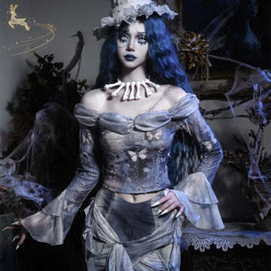 Gothic Butterfly Tie-Dye Off-Shoulder Top