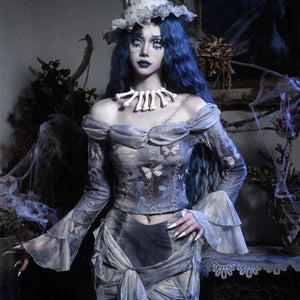 Gothic Butterfly Tie-Dye Off-Shoulder Top
