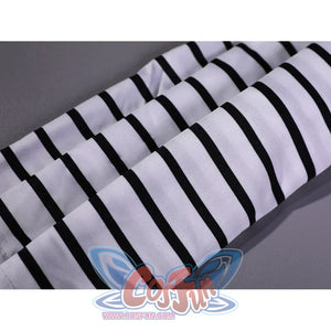 Gustave cosplay striped t-shirt fabric close-up showing black and white stripe pattern and material texture
