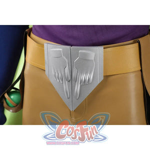 Anime Gyro Zeppeli cosplay belt pairs a tan faux-leather strap with a silver two-piece pointing-hands buckle.