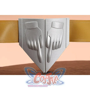 Gyro Zeppeli cosplay silver belt buckle with hand wing embossed design front view