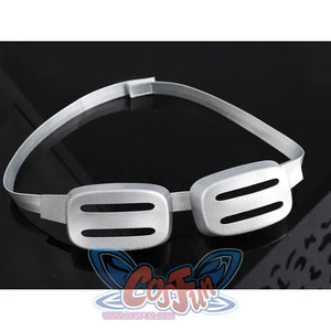 Anime Gyro Zeppeli cosplay goggles balance dual slotted silver eyepieces on an elastic strap.